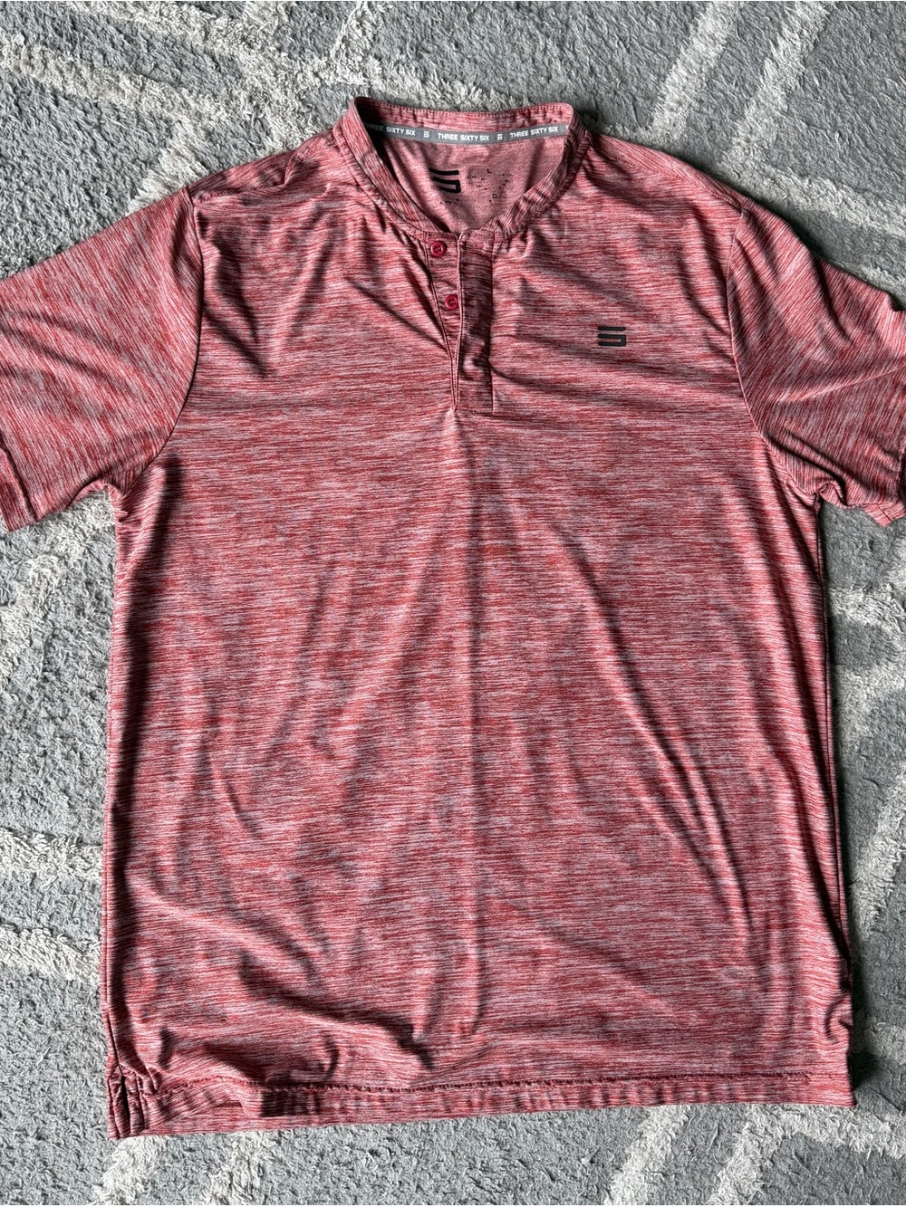 Men's Red Heather Henley Polo with Subtle Chest Logo